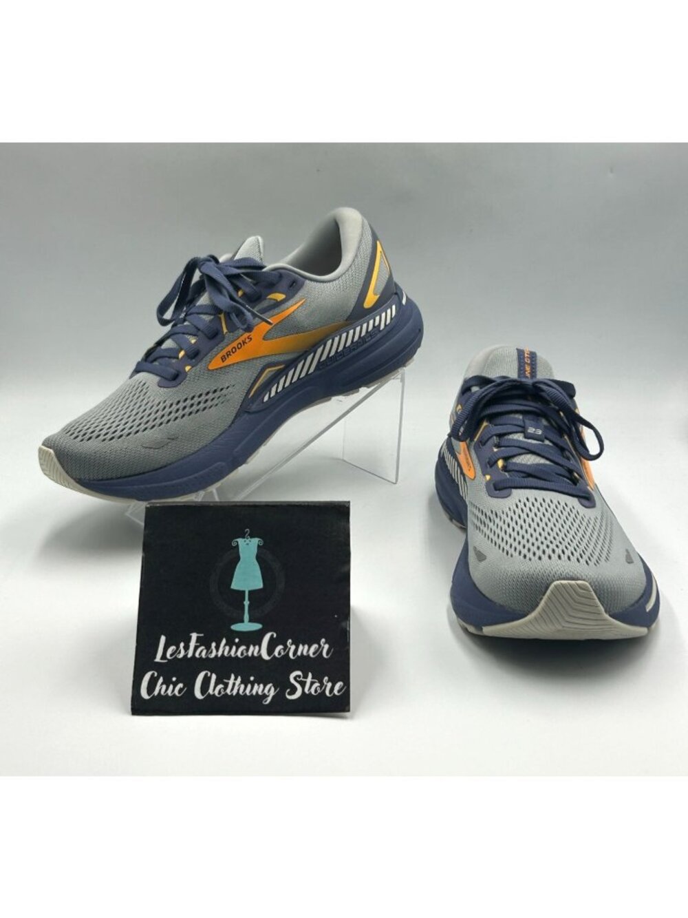 NWOB Brooks Men Grey Orange Crown Blue Adrenaline GTS 23 Running Shoes Size 8.5